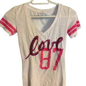 Aeropostale White and Pink Short Sleeve Tee